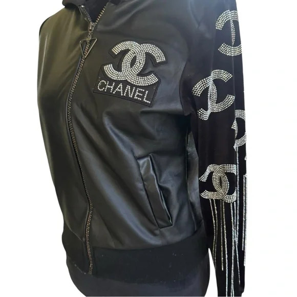 CC Black Bomber Jacket with Silver Details - Picture 7 of 12
